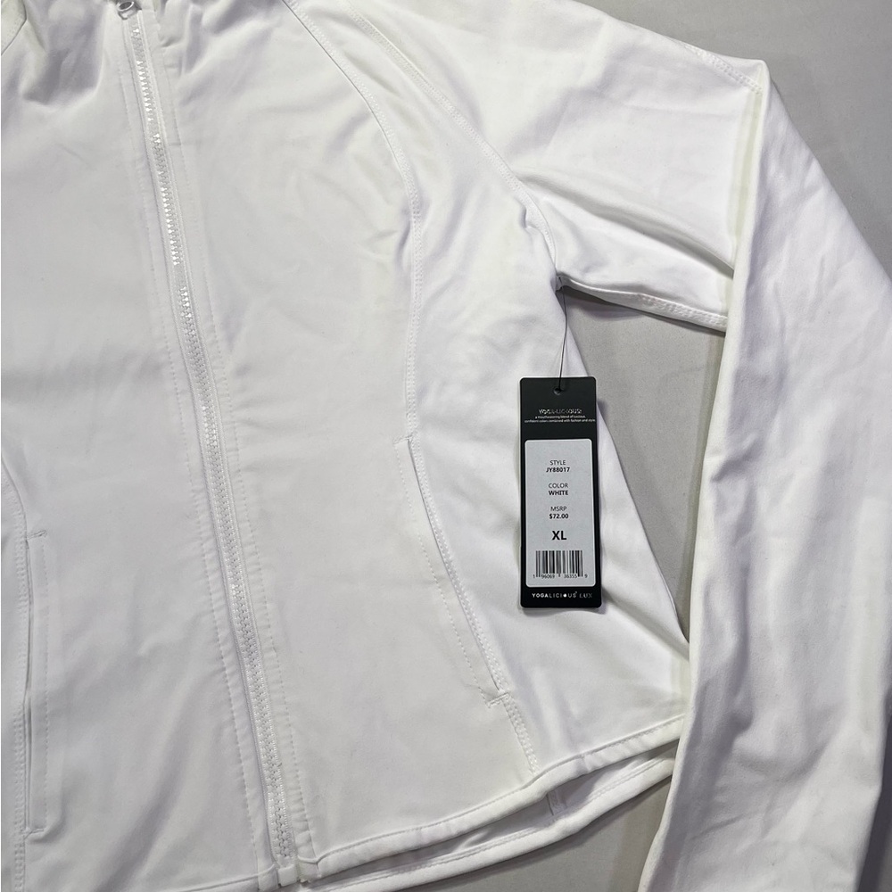 Yogalicious Women’s Zip Up Slim Fit White Jacket Thumbholes - XL - Picture 2 of 7